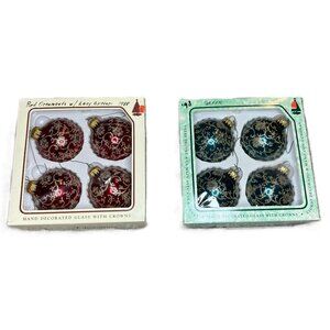 Christmas By Krebs Ornaments Crowns Red Green Set Of 4 Each 1998 & 1993 Editions